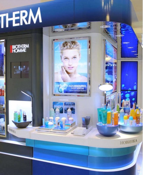 Retail Custom Glass Cosmetic Shop Display Kiosk Design