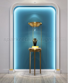 Luxury Stainless Steel Tall Cylinder Jewelry Display Showcase