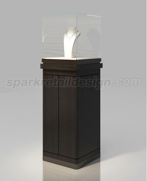 High End Black Wooden  Jewelry Pedestal Display Case