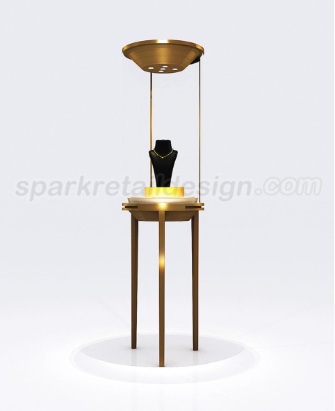 Luxury Stainless Steel Tall Cylinder Jewelry Display Showcase